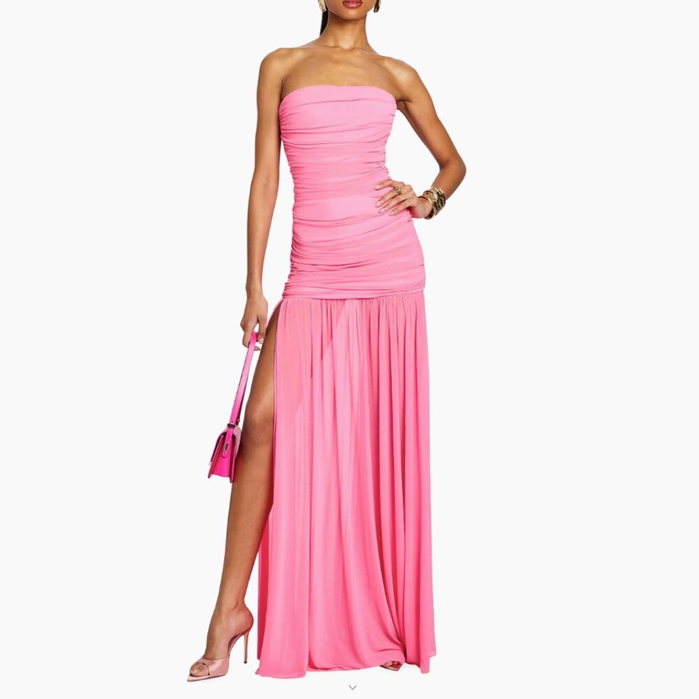 RETROFÊTE Adele Ruched Strapless Maxi Dress/Gown, Candy Pink, Size L, NWT